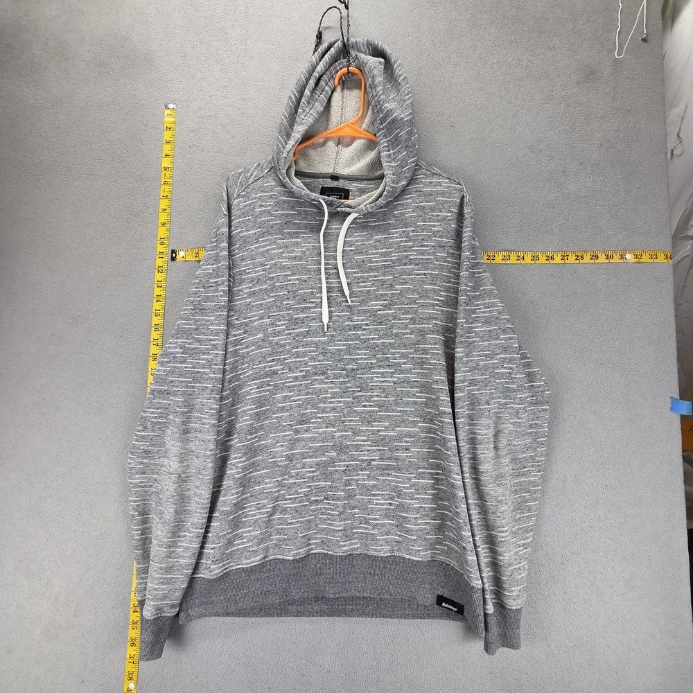 Finisterre Hoodie Mens L Gray Striped Pullover Jersey Crew Neck Logo Sweatshirt